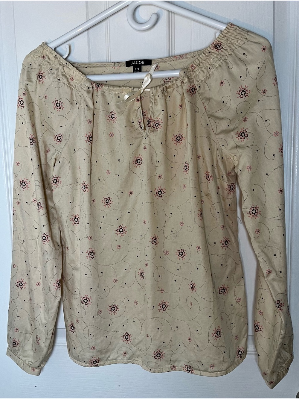 Jacob Y2K Light Yellow Floral Long-Sleeve Peasant Blouse